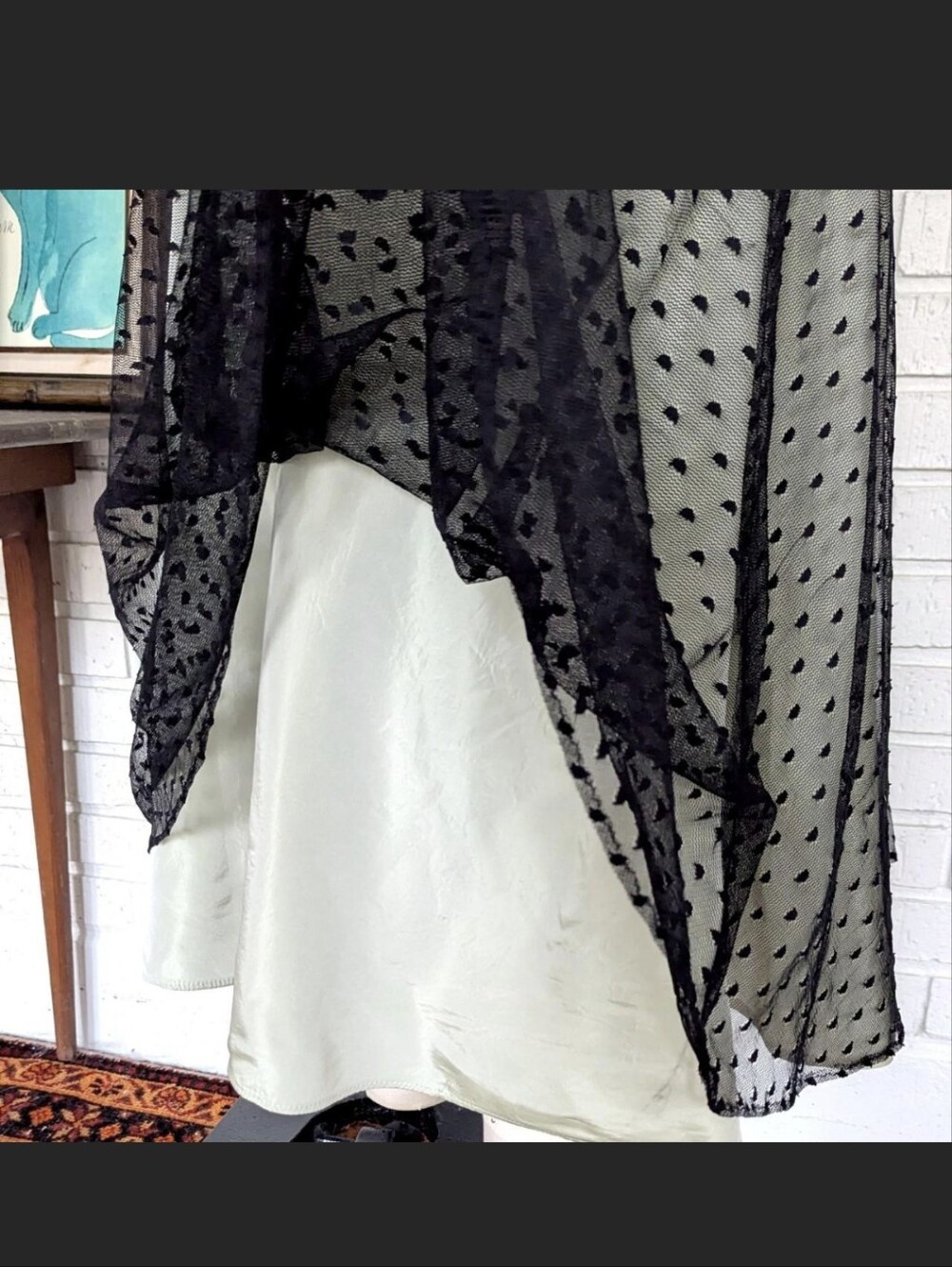 Scott McClintok vintage 90's pale seafoam green and black polka dot Dress - Picture 4 of 7